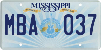 MS license plate MBA037