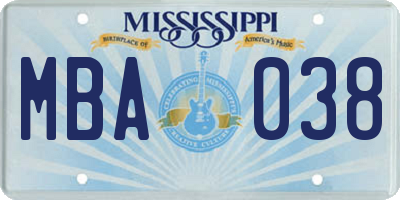 MS license plate MBA038