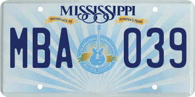 MS license plate MBA039