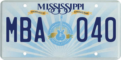 MS license plate MBA040