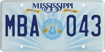 MS license plate MBA043