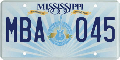 MS license plate MBA045