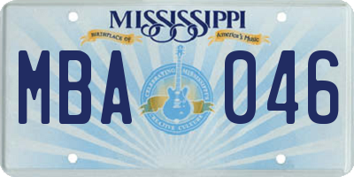 MS license plate MBA046