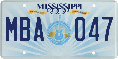 MS license plate MBA047