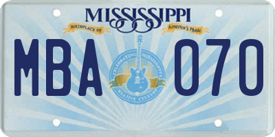 MS license plate MBA070
