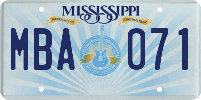 MS license plate MBA071
