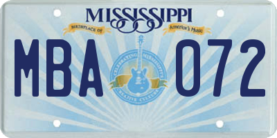 MS license plate MBA072