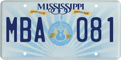 MS license plate MBA081