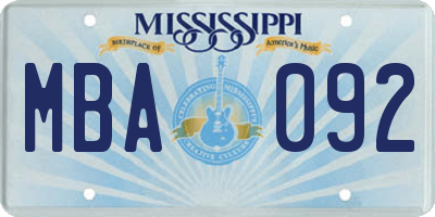 MS license plate MBA092