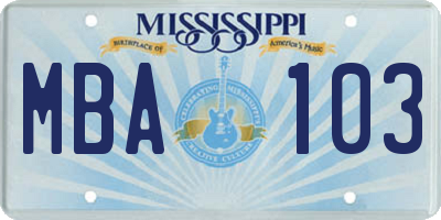 MS license plate MBA103