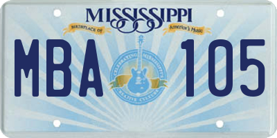 MS license plate MBA105