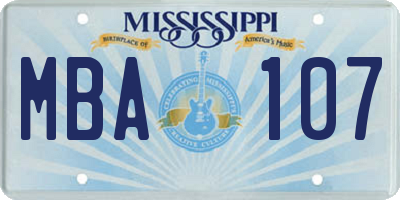 MS license plate MBA107
