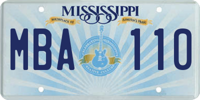 MS license plate MBA110