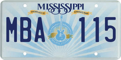 MS license plate MBA115