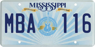MS license plate MBA116