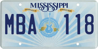 MS license plate MBA118