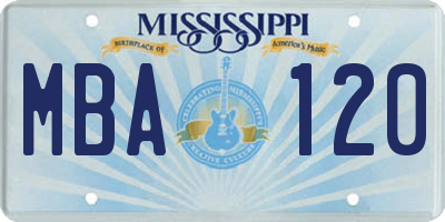 MS license plate MBA120