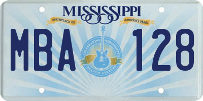 MS license plate MBA128