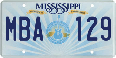 MS license plate MBA129
