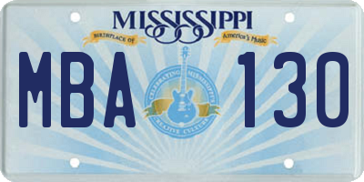 MS license plate MBA130