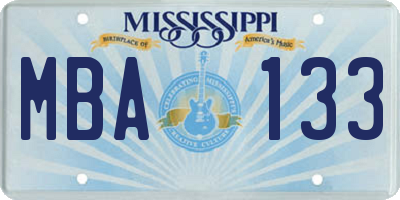 MS license plate MBA133
