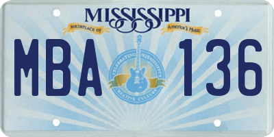MS license plate MBA136