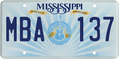 MS license plate MBA137