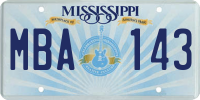 MS license plate MBA143