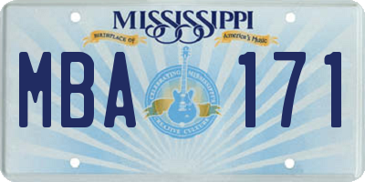 MS license plate MBA171