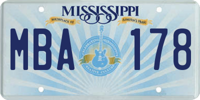 MS license plate MBA178