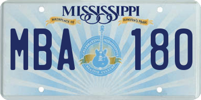 MS license plate MBA180