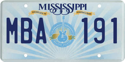 MS license plate MBA191
