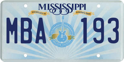 MS license plate MBA193