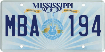 MS license plate MBA194