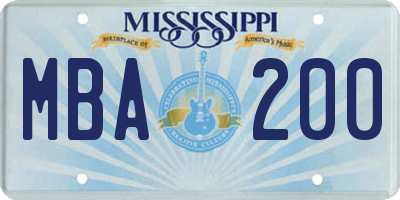 MS license plate MBA200