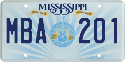 MS license plate MBA201