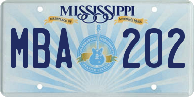 MS license plate MBA202