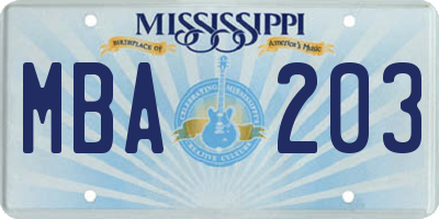 MS license plate MBA203