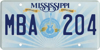 MS license plate MBA204