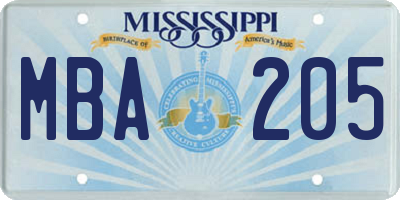 MS license plate MBA205