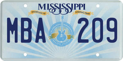 MS license plate MBA209
