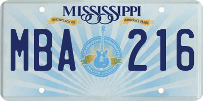 MS license plate MBA216