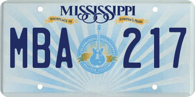 MS license plate MBA217