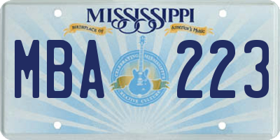 MS license plate MBA223