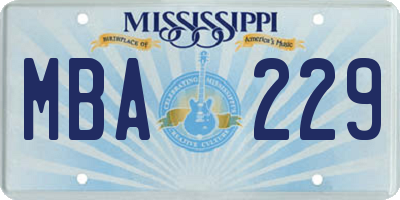 MS license plate MBA229
