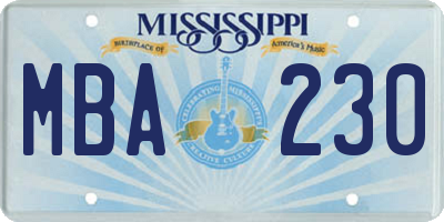 MS license plate MBA230