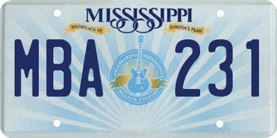 MS license plate MBA231