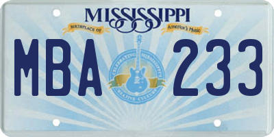 MS license plate MBA233