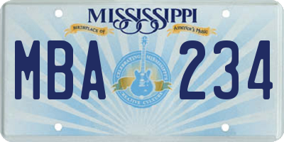 MS license plate MBA234