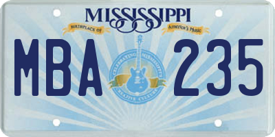 MS license plate MBA235